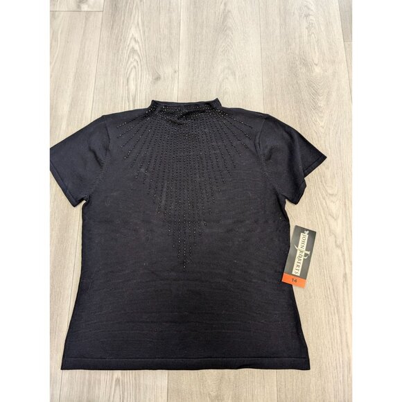 John Roberts Black Beaded Short Sleeve Silk Blend Top Size 14 NWT - Picture 4 of 9